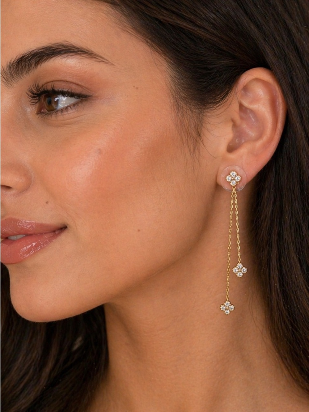 Nordstrom Gold Floral Drop Chain Earrings with Crystal Accents